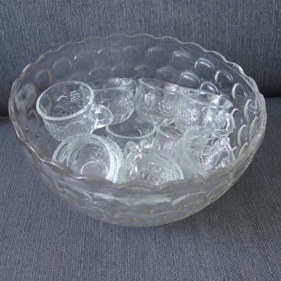 Glass Punch Bowl Set with 11 Glasses - Picture 1 of 15